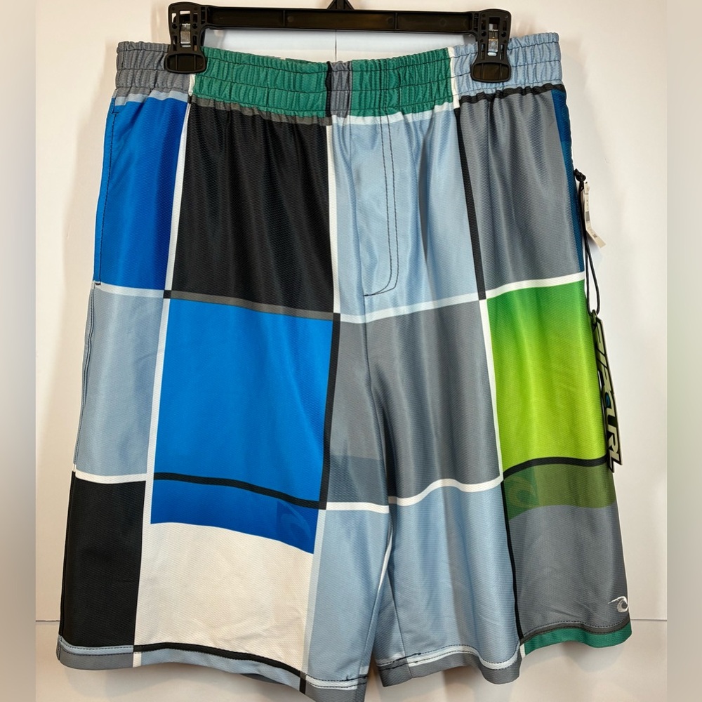 Rip Curl Boardshorts Mens Medium NWT Blue Green Plaid Swim Trunks Elastic Waist
